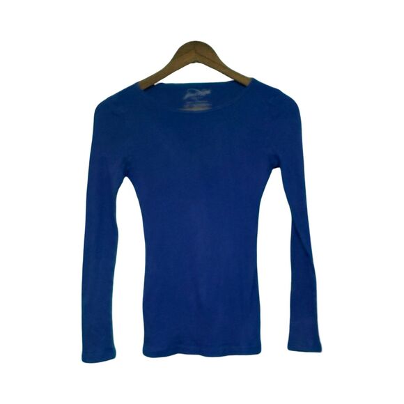 Faded Glory Tops - Faded Glory Juniors L Blue Ribbed Long Sleeve Top - 100% Cotton Basic